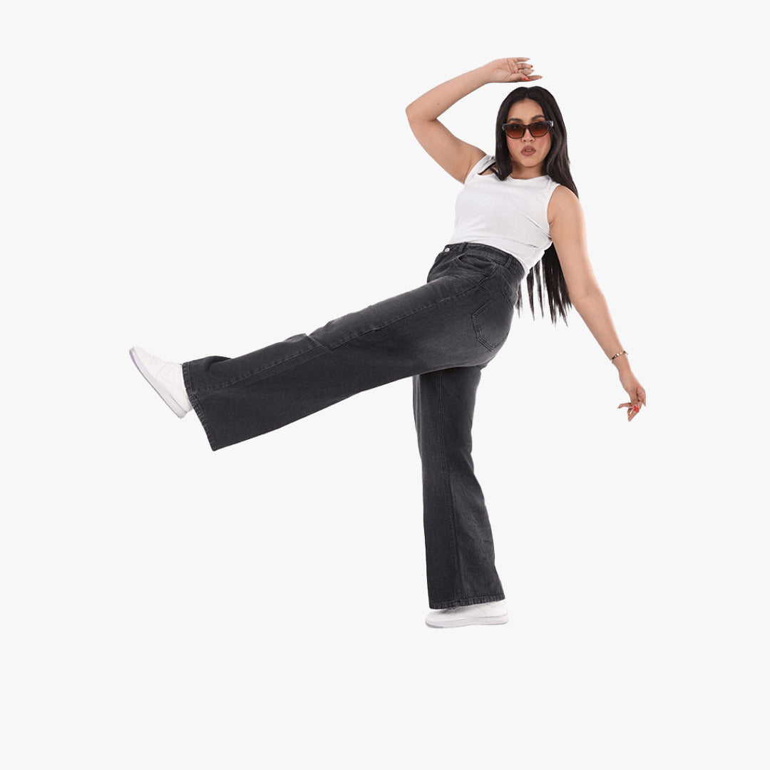 بنطلون جينز نسائي واسع الساق